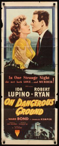 1z550 ON DANGEROUS GROUND insert '51 Nicholas Ray, close up art of Robert Ryan holding Ida Lupino!