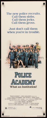 1z575 POLICE ACADEMY insert '84 Steve Guttenberg, Kim Cattrall, Drew Struzan police artwork!