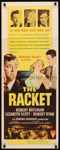 1z595 RACKET insert '51 Robert Ryan grabs sexy Lizabeth Scott, Robert Mitchum, Howard Hughes!