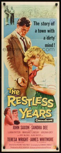 1z607 RESTLESS YEARS insert '58 John Saxon & Sandra Dee are condemned by a town with a dirty mind!