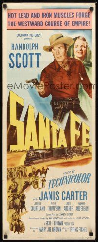 1z633 SANTA FE insert '51 art of cowboy Randolph Scott in New Mexico, directed by Irving Pichel!