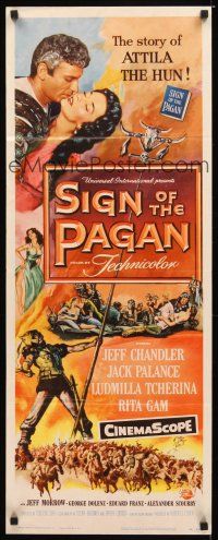 1z652 SIGN OF THE PAGAN insert '54 Jack Palance as Attila the Hun, Jeff Chandler, Tcherina