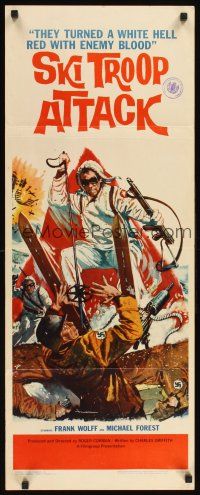 1z654 SKI TROOP ATTACK insert '60 Roger Corman, really wild World War II skier art!
