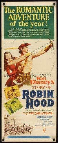 1z674 STORY OF ROBIN HOOD insert '52 Richard Todd with bow & arrow, Joan Rice, Walt Disney!
