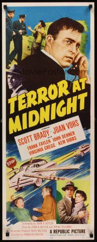1z696 TERROR AT MIDNIGHT insert '56 Scott Brady, Joan Vohs, film noir, cool car crash art!