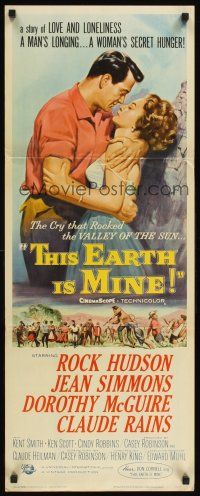 1z706 THIS EARTH IS MINE insert '59 artwork of Rock Hudson holding pretty Jean Simmons!