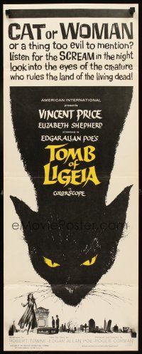 1z716 TOMB OF LIGEIA insert '65 Vincent Price, Roger Corman, Edgar Allan Poe, cool cat artwork!