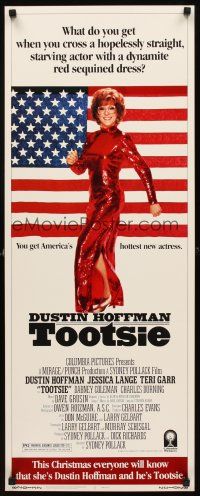 1z717 TOOTSIE insert '82 full-length Dustin Hoffman in drag by American flag!