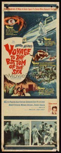 1z743 VOYAGE TO THE BOTTOM OF THE SEA insert '61 fantasy sci-fi art of scuba divers & monster!
