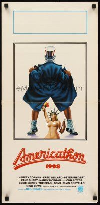 1z004 AMERICATHON Italian locandina '79 Meat Loaf, wacky art of Uncle Sam & naked Lady Liberty!