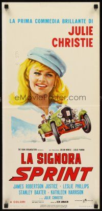 1z032 FAST LADY Italian locandina '62 different art of Julie Christie & cool old racing car!