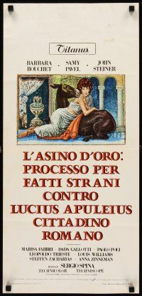 1z063 L'ASINO D'ORO Italian locandina '70 great mosaic art of sexy Barbara Bouchetwith donkey!