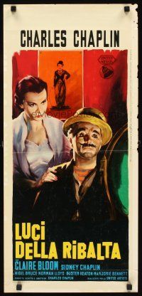 1z066 LIMELIGHT Italian locandina R60s art of aging Charlie Chaplin & pretty young Claire Bloom!