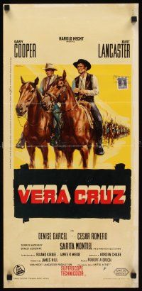 1z120 VERA CRUZ Italian locandina '55 Olivetti art of cowboys Gary Cooper & Burt Lancaster!