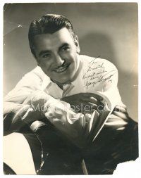 2a149 GEORGE BRENT signed deluxe 10.5x13.5 still '39 seated smiling portrait of the dapper star!