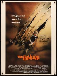 2a017 HOWLING signed 30x40 '81 by Joe Dante, Robert Picardo, AND Kevin McCarthy, cool werewolf art!