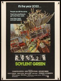 2a016 SOYLENT GREEN signed 30x40 '73 by Charlton Heston, art of him escaping riot control by Solie!