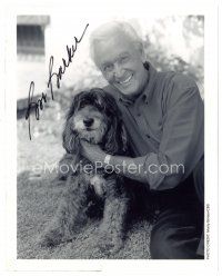 2a707 BOB BARKER signed 8x10 REPRO still '90s c/u of the Price is Right host smiling with his dog!