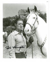 2a710 BOB LIVINGSTON signed 8x10 REPRO still '80s great cowboy close up with his horse!