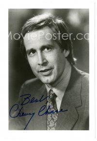 2a990 CHEVY CHASE signed 5x7.25 REPRO still '80s great head & shoulders portrait in suit & tie!