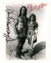 2a732 CONAN THE DESTROYER signed 8x10 REPRO still '84 by Arnold Schwarzenegger AND Olivia d'Abo!