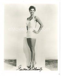 2a765 ESTHER WILLIAMS signed 8x10 REPRO still '80s full-length smiling portrait in sexy swimsuit!