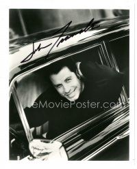 2a831 JOHN TRAVOLTA signed 8x10 REPRO still '90s close portrait smiling big inside of his car!