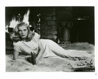 2a873 LIZABETH SCOTT signed 8x10 REPRO still '80s full-length laying on fur rug by fireplace!