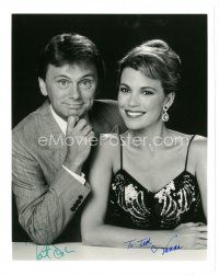 2a918 PAT SAJAK/VANNA WHITE signed 8x10 REPRO still '90s great c/u of the Wheel of Fortune hosts!