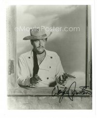 2a986 WAYDE PRESTON signed 8x10 REPRO still '80s great close up pointing two guns through window!