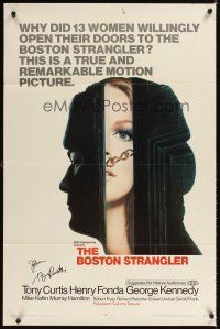 2a091 BOSTON STRANGLER signed 1sh '68 by Tony Curtis, who was the murderer who killed 13 girls!