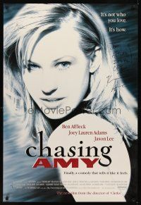 2a055 CHASING AMY signed 1sh '97 by director Kevin Smith, huge c/u of sexy Joey Lauren Adams!