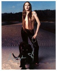 2a694 ANGELINA JOLIE signed color 8x10 REPRO still '00s sexy full-length topless portrait w/panther
