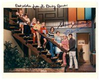 2a711 BRADY BUNCH signed color 8x10 REPRO still '80s by BOTH Sherwood Schwartz & Florence Henderson