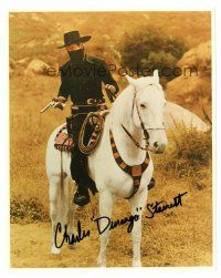 2a724 CHARLES STARRETT signed color 8x10 REPRO still '80s on horseback as The Durango Kid!