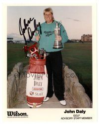 2a826 JOHN DALY signed color 8x10 REPRO still '90s the PGA Champion golfer holding his trophy!
