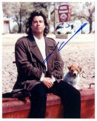 2a832 JOHN TRAVOLTA signed color 8x10 REPRO still '00s great close up with dog from Michael!