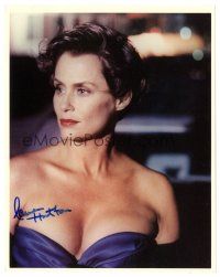 2a864 LAUREN HUTTON signed color 8x10 REPRO still '90s great c/u of the sexy star in low-cut dress!