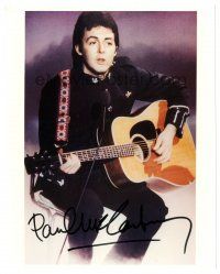 2a920 PAUL MCCARTNEY signed color 8x10 REPRO still '90s wonderful portrait playing guitar & singing