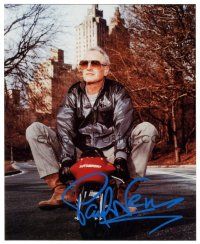 2a923 PAUL NEWMAN signed color 8x10 REPRO still '90s great wacky portrait riding a minibike!