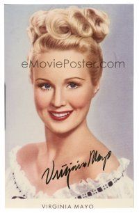 2a999 VIRGINIA MAYO signed color 5x7.75 REPRO still '90s great head & shoulders smiling portrait!