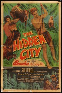 2a096 HIDDEN CITY signed 1sh '50 by Johnny Sheffield, great image as Bomba the Jungle Boy!