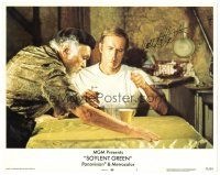 2a140 SOYLENT GREEN signed LC #3 '73 by Charlton Heston, who's close up with Edward G. Robinson!
