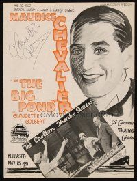 2a259 CLAUDETTE COLBERT signed trade ad '30 on The Big Pond ad with Maurice Chevalier!
