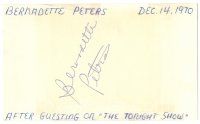 2a597 BERNADETTE PETERS signed 3x5 index card '70 can be framed with a repro still!