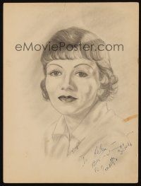 2a249 CLAUDETTE COLBERT signed pencil drawing '40s by her AND artist Helena King Jordan!