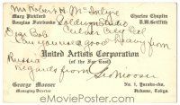 2a463 GEORGE MOOSER signed business card '20s United Artists exec wanting to go to Goldwyn!