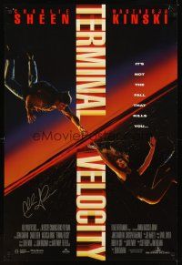 2a084 TERMINAL VELOCITY signed int'l DS 1sh '94 by Charlie Sheen, cool image with Nastassja Kinski!