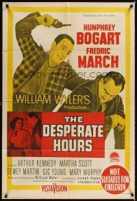 2b329 DESPERATE HOURS Aust 1sh '55 Humphrey Bogart attacks Fredric March from behind!