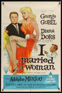 2b335 I MARRIED A WOMAN Aust 1sh '58 artwork of sexiest Diana Dors sitting in George Gobel's lap!